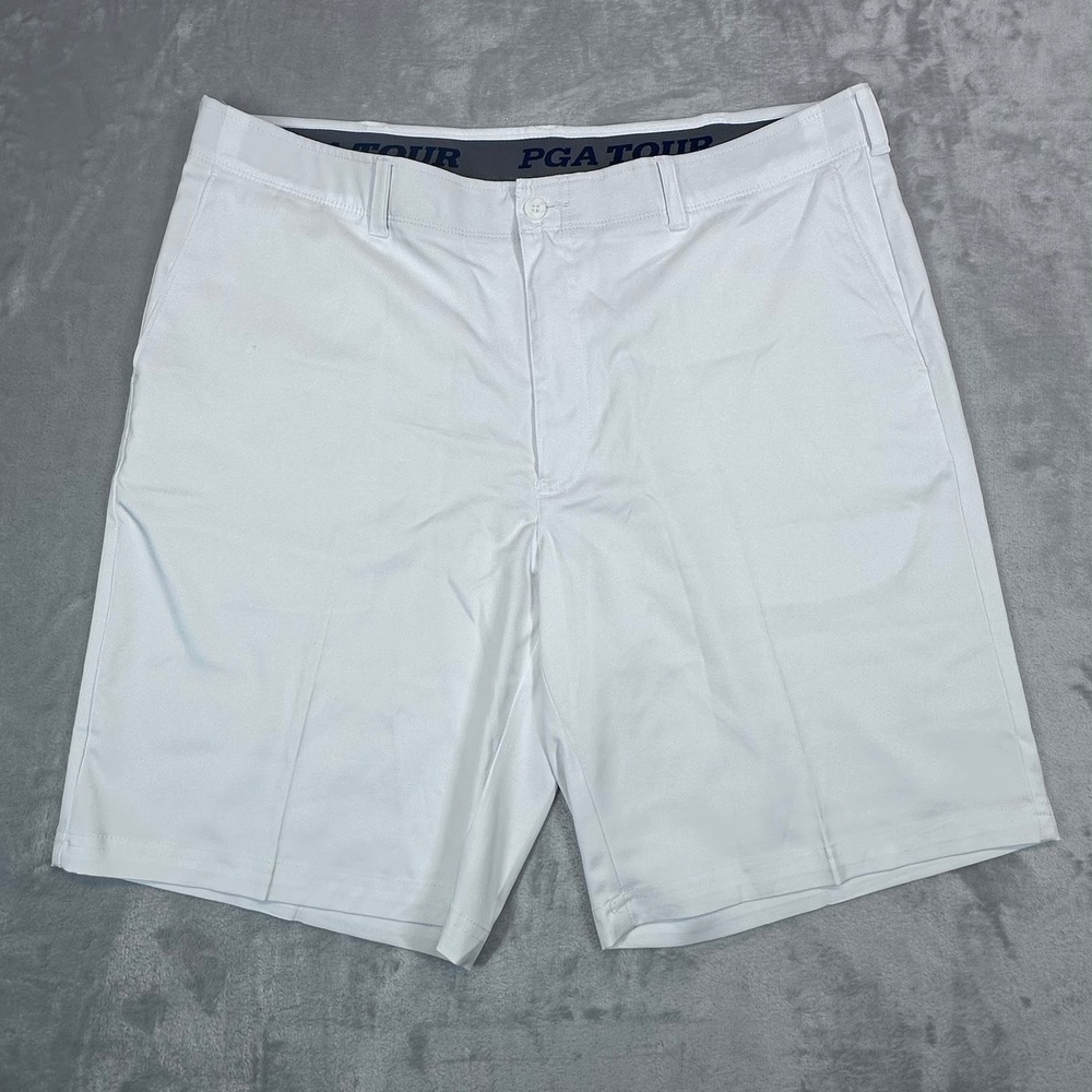 PGA Tour Shorts Mens 40 White Golf Performance Flat Front SU29299 Stretch